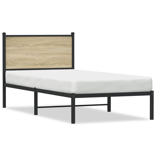 Metal Bed Frame with Headboard Sonoma Oak 90x190 cm Single