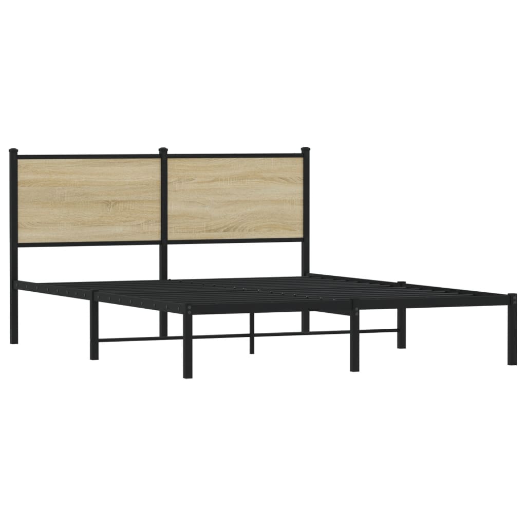 Metal Bed Frame with Headboard Sonoma Oak 150x200 cm King Size