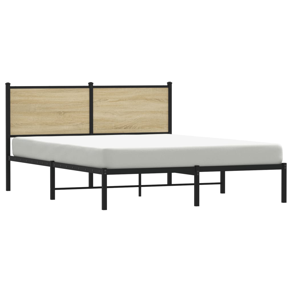 Metal Bed Frame with Headboard Sonoma Oak 150x200 cm King Size