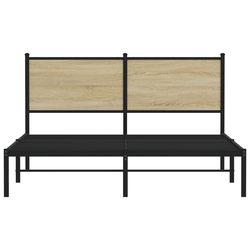 Metal Bed Frame with Headboard Sonoma Oak 150x200 cm King Size