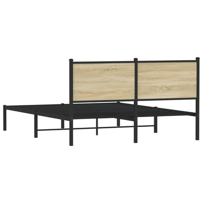 Metal Bed Frame with Headboard Sonoma Oak 150x200 cm King Size