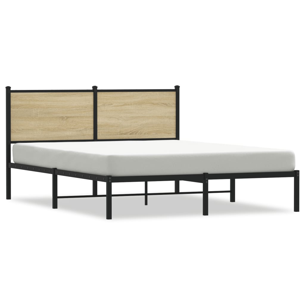 Metal Bed Frame with Headboard Sonoma Oak 150x200 cm King Size