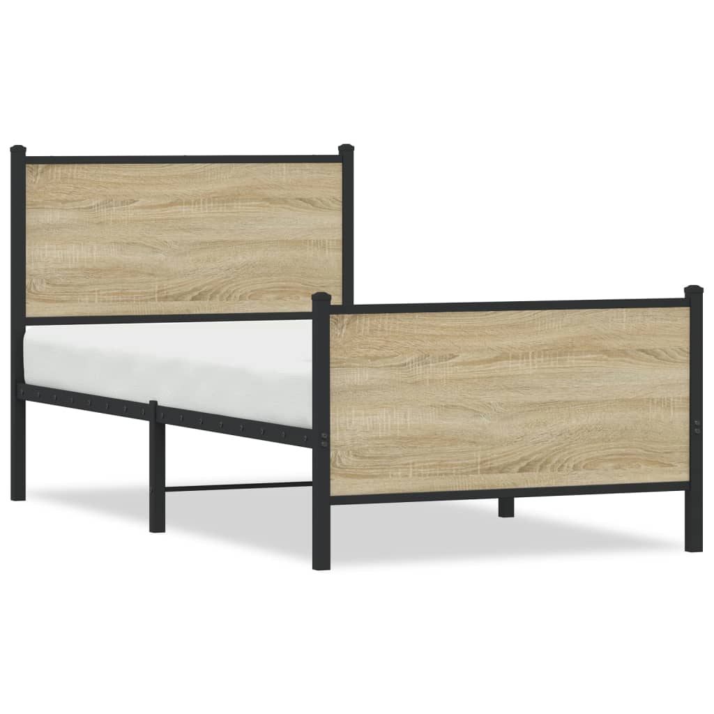 Metal Bed Frame without Mattress Sonoma Oak 90x190 cm Single