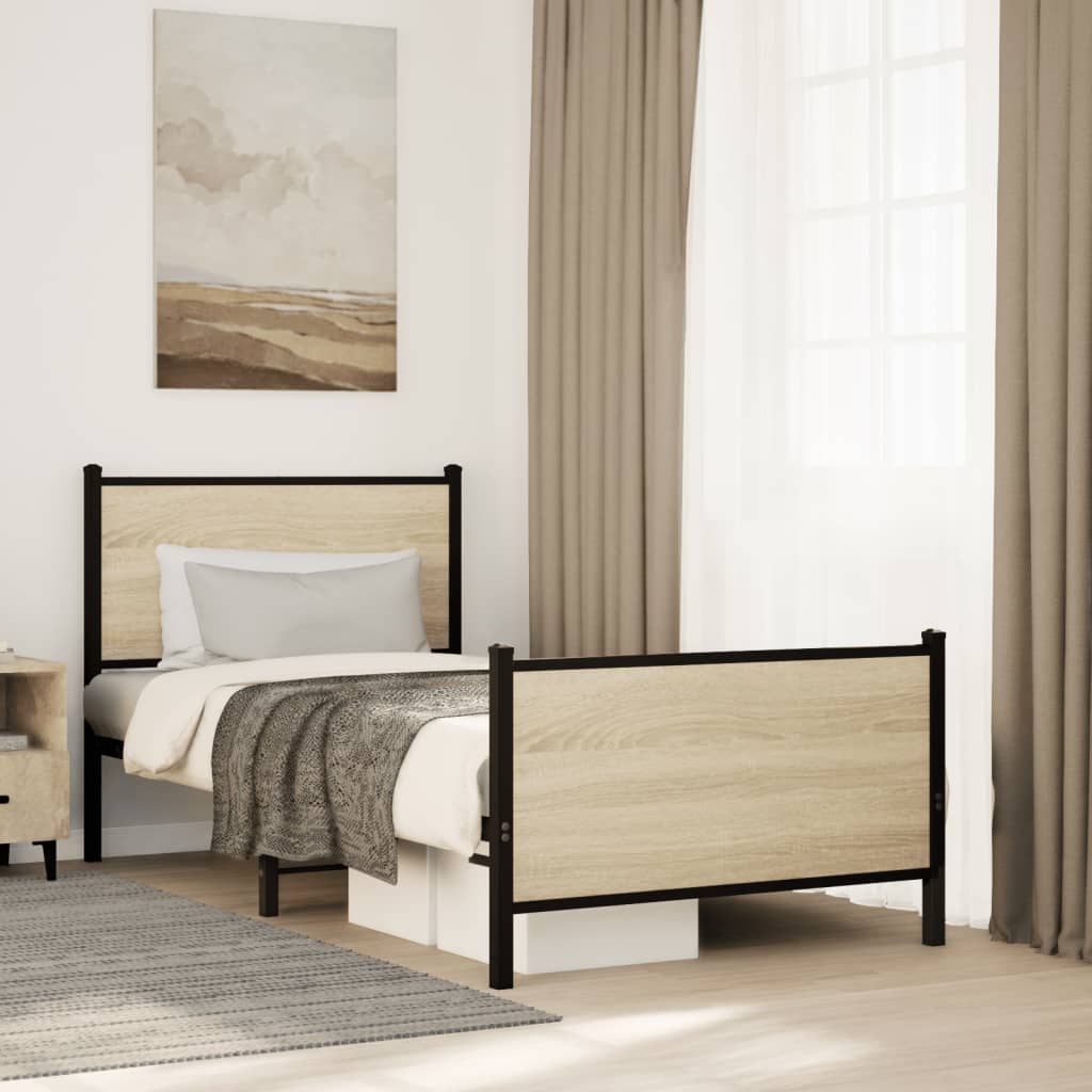 Metal Bed Frame without Mattress Sonoma Oak 90x190 cm Single