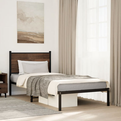 Metal Bed Frame with Headboard Brown Oak 90x190 cm Single