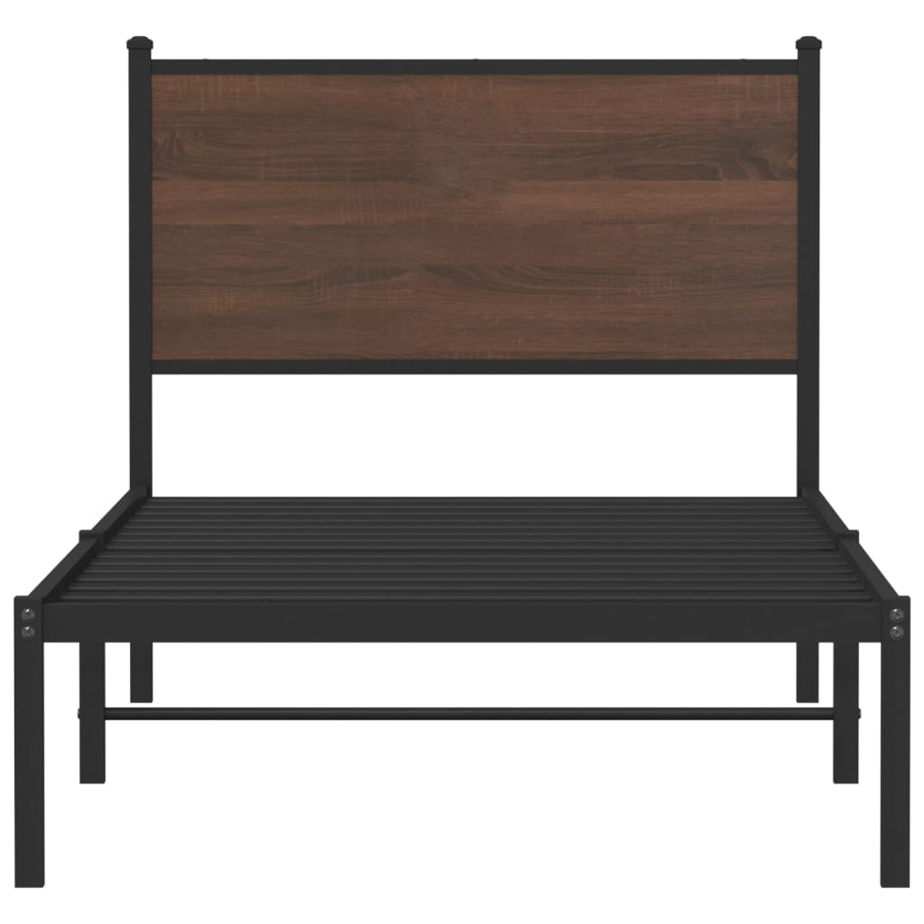 Metal Bed Frame with Headboard Brown Oak 90x190 cm Single