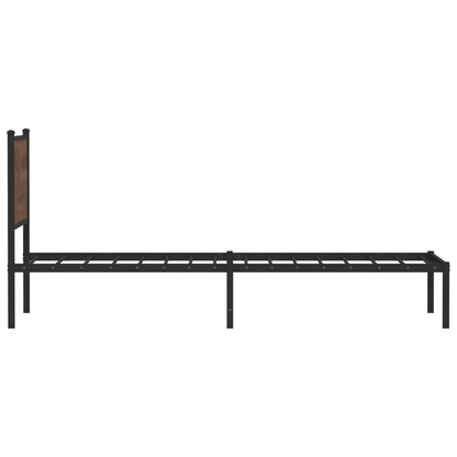 Metal Bed Frame with Headboard Brown Oak 90x190 cm Single