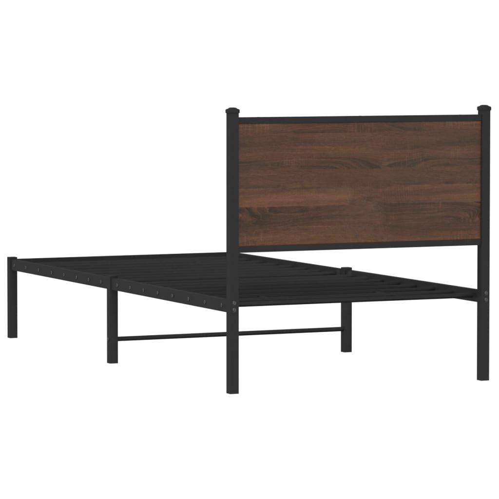 Metal Bed Frame with Headboard Brown Oak 90x190 cm Single