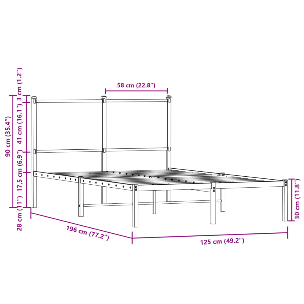 Metal Bed Frame without Mattress Brown Oak 120x190 cm Small Double