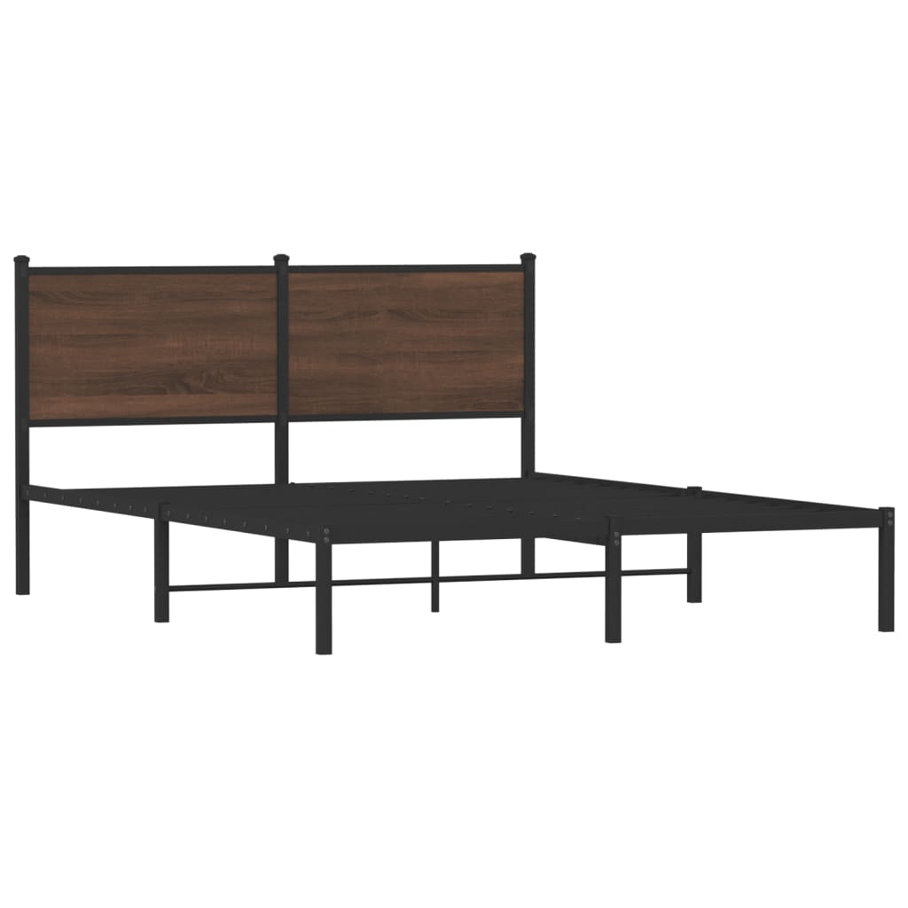 Metal Bed Frame with Headboard Brown Oak 150x200 cm King Size