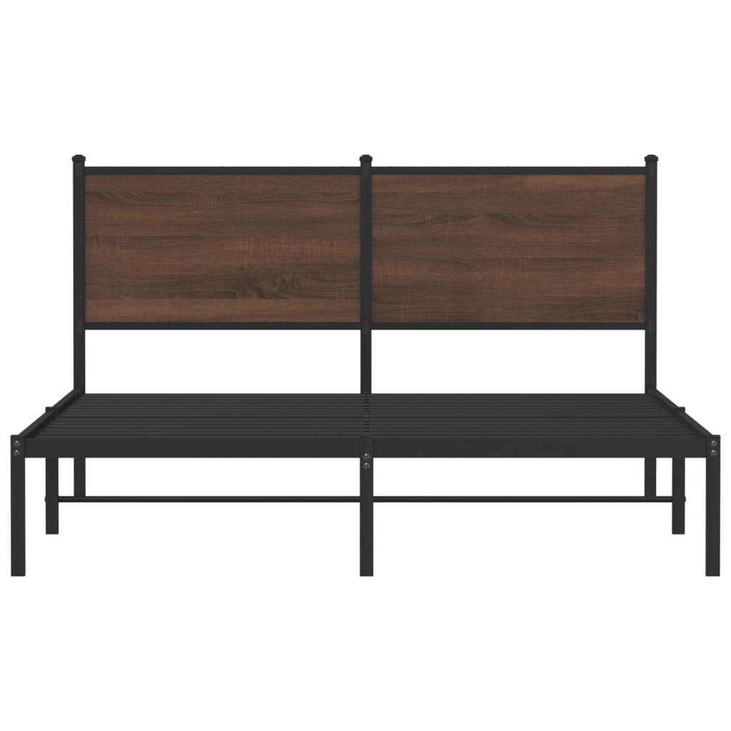 Metal Bed Frame with Headboard Brown Oak 150x200 cm King Size