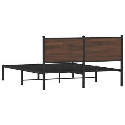 Metal Bed Frame with Headboard Brown Oak 150x200 cm King Size