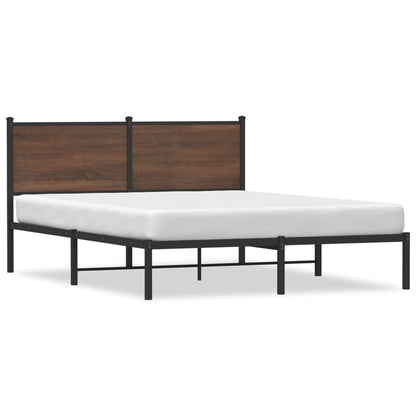 Metal Bed Frame with Headboard Brown Oak 150x200 cm King Size