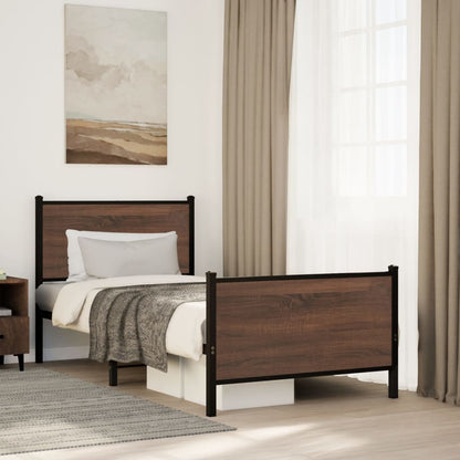 Metal Bed Frame with Headboard and Footboard Brown Oak 90x190 cm Single