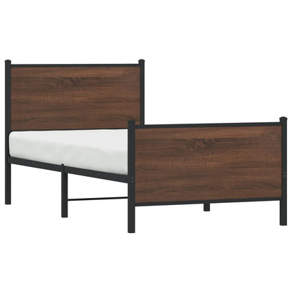 Metal Bed Frame with Headboard and Footboard Brown Oak 90x190 cm Single