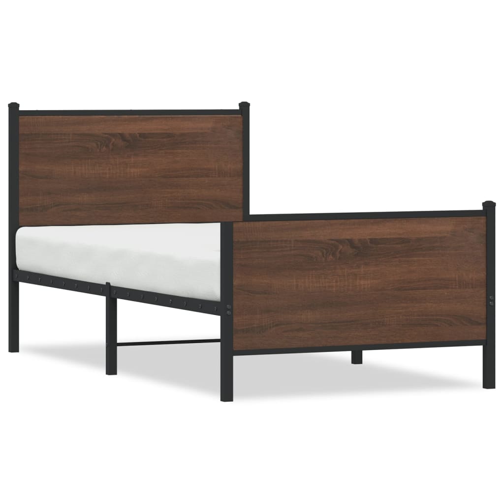 Metal Bed Frame with Headboard and Footboard Brown Oak 90x190 cm Single