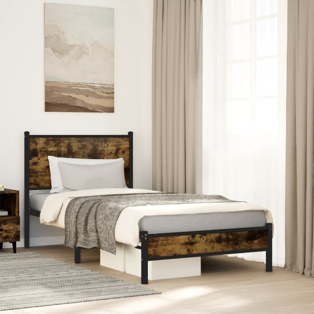 Metal Bed Frame without Mattress Smoked Oak 90x190 cm Single