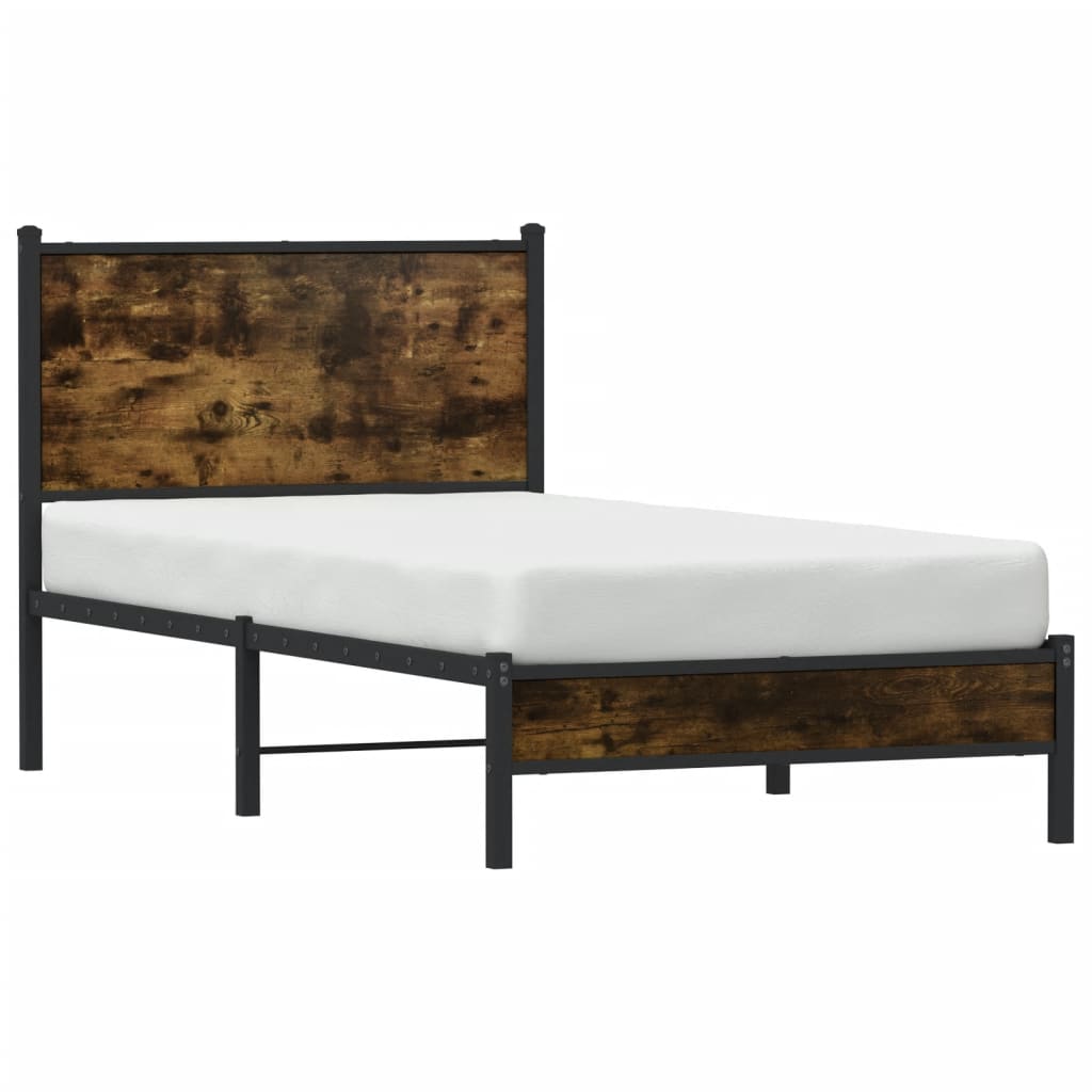 Metal Bed Frame without Mattress Smoked Oak 90x190 cm Single