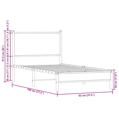 Metal Bed Frame without Mattress Smoked Oak 90x190 cm Single