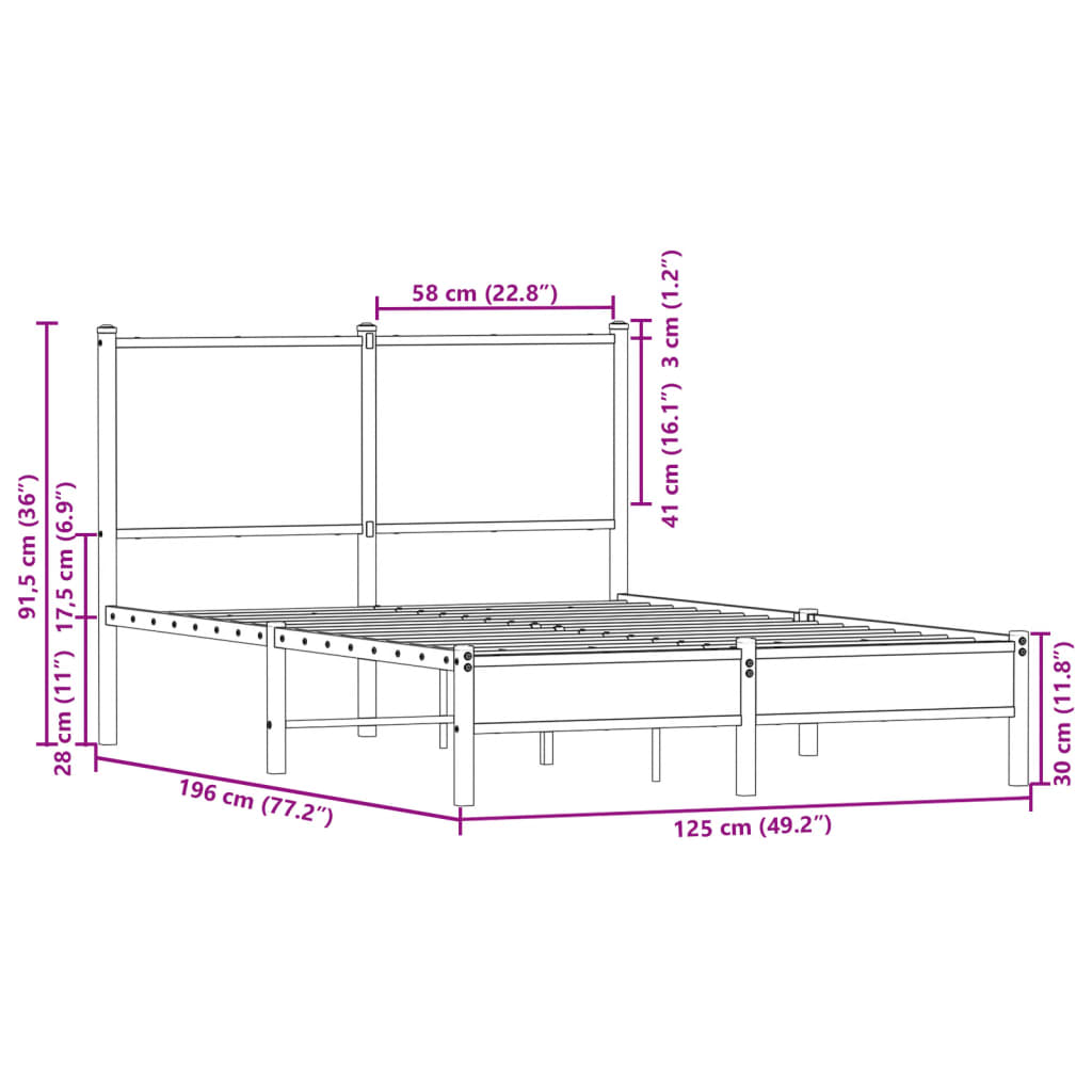 Metal Bed Frame without Mattress Smoked Oak 120x190 cm Small Double