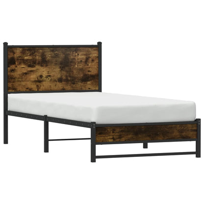 Metal Bed Frame with Headboard Smoked Oak 90x190 cm Single