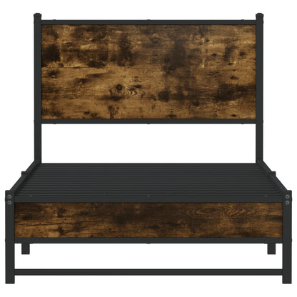 Metal Bed Frame with Headboard Smoked Oak 90x190 cm Single