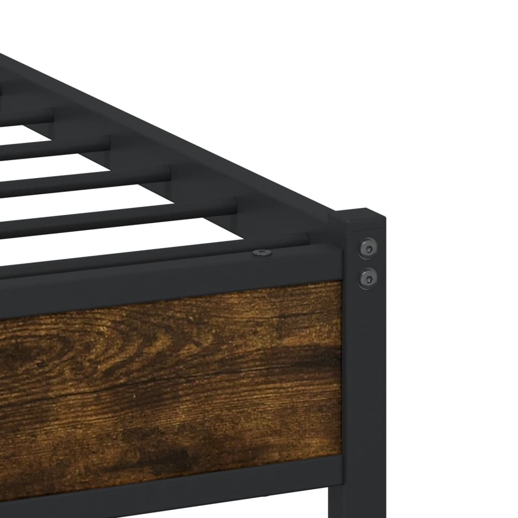 Metal Bed Frame with Headboard Smoked Oak 90x190 cm Single