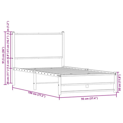 Metal Bed Frame with Headboard Smoked Oak 90x190 cm Single