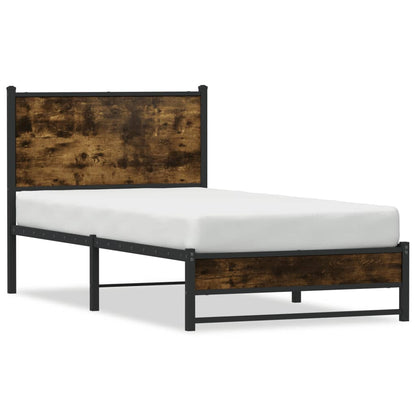 Metal Bed Frame with Headboard Smoked Oak 90x190 cm Single