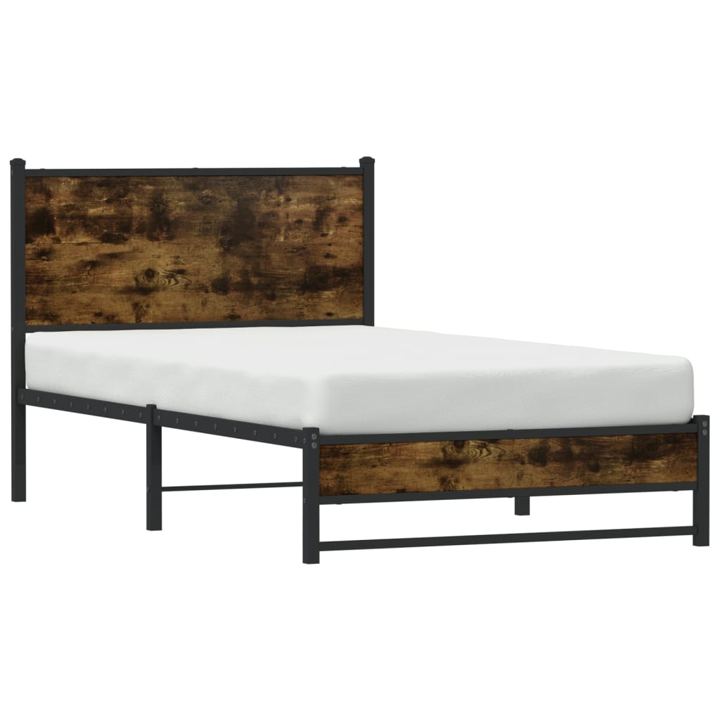 Metal Bed Frame with Headboard Smoked Oak 100x190 cm