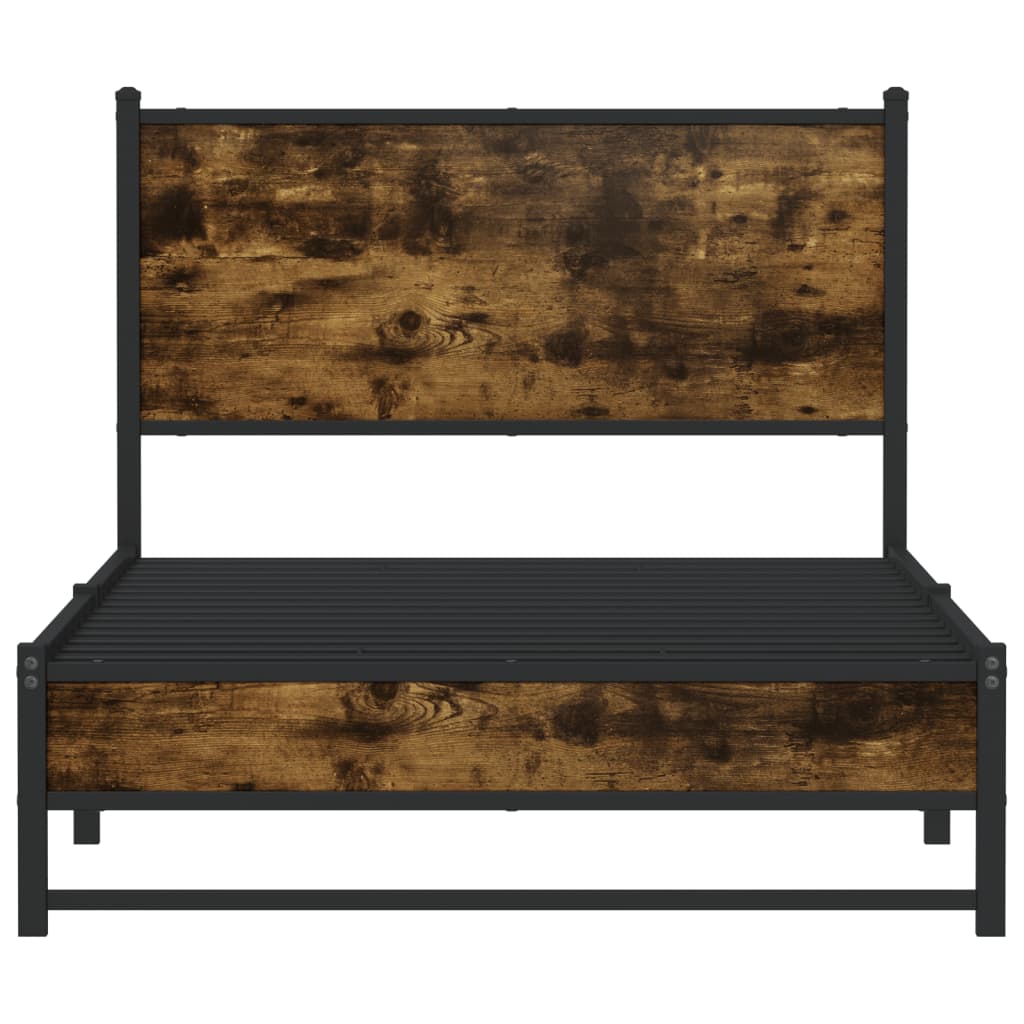 Metal Bed Frame with Headboard Smoked Oak 100x190 cm