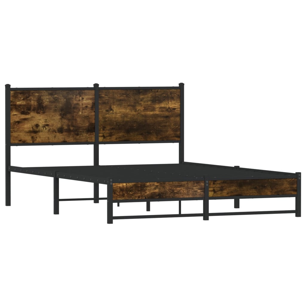 Metal Bed Frame without Mattress Smoked Oak 150x200 cm King Size