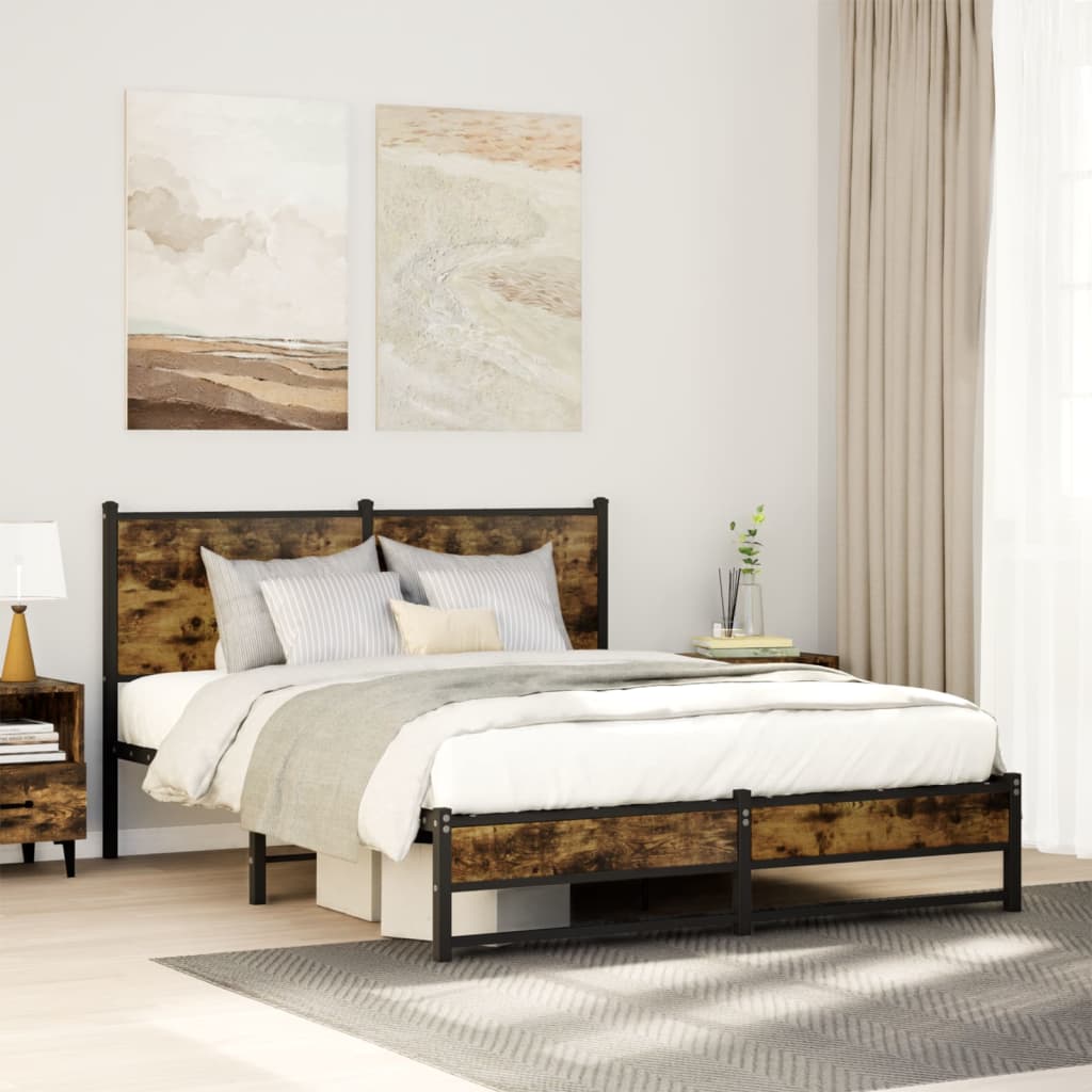 Metal Bed Frame without Mattress Smoked Oak 150x200 cm King Size