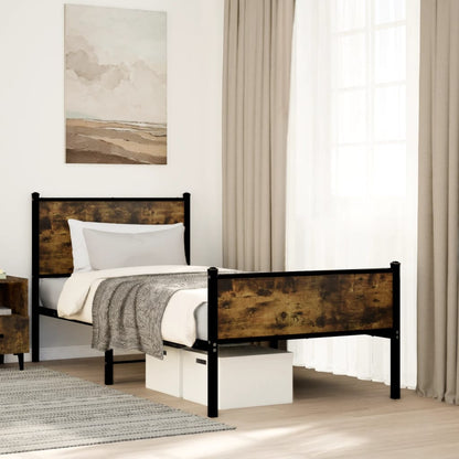 Metal Bed Frame without Mattress Smoked Oak 90x190 cm Single