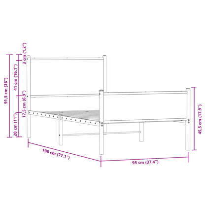 Metal Bed Frame without Mattress Smoked Oak 90x190 cm Single