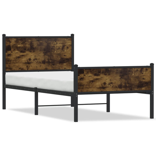 Metal Bed Frame without Mattress Smoked Oak 90x190 cm Single