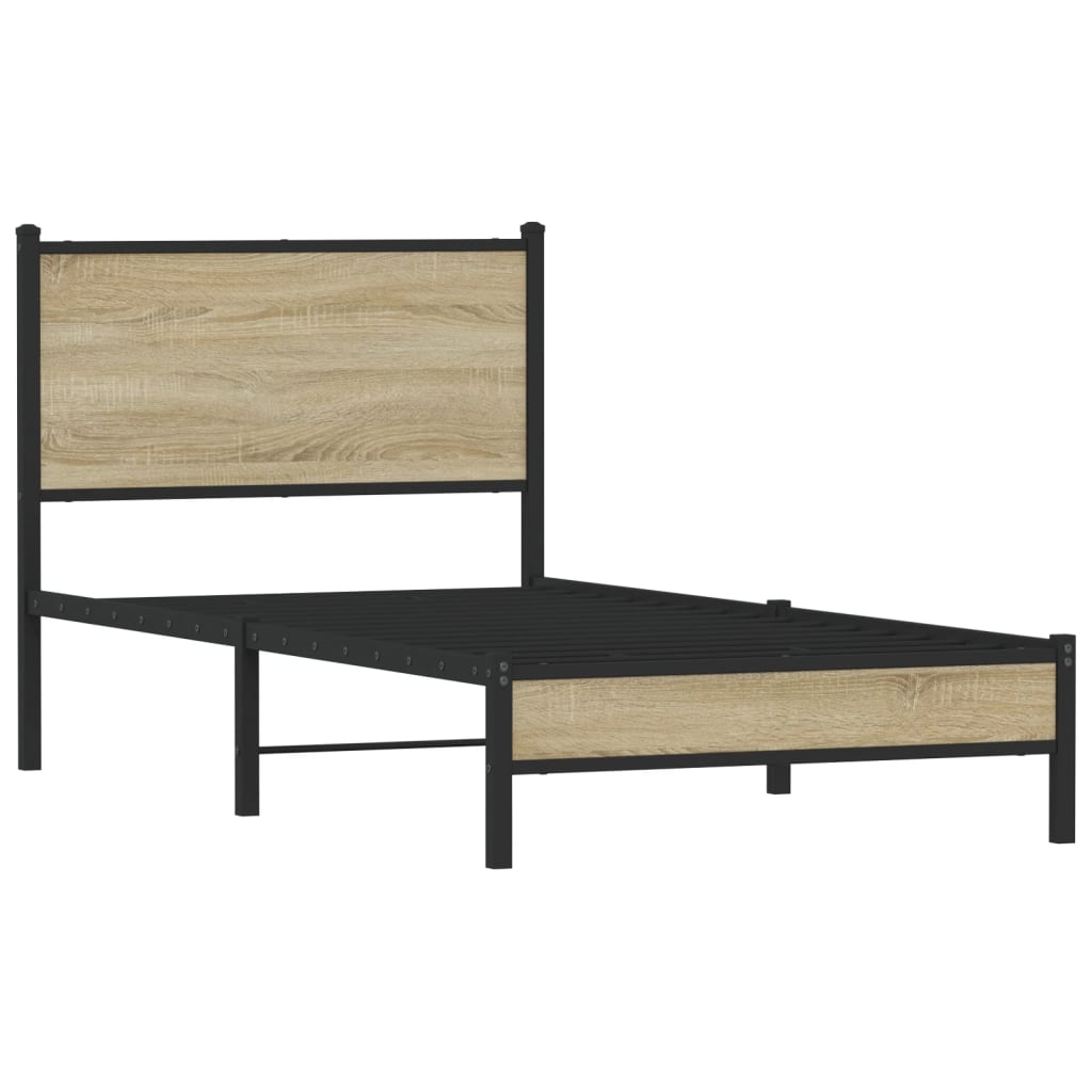 Metal Bed Frame with Headboard Sonoma Oak 90x190 cm Single