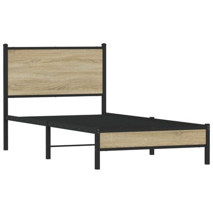 Metal Bed Frame with Headboard Sonoma Oak 90x190 cm Single