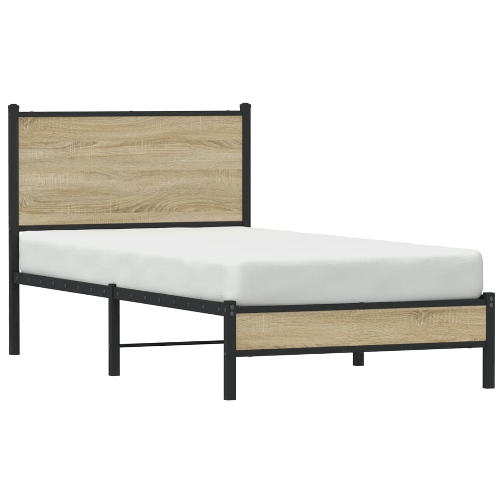 Metal Bed Frame with Headboard Sonoma Oak 90x190 cm Single