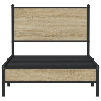 Metal Bed Frame with Headboard Sonoma Oak 90x190 cm Single