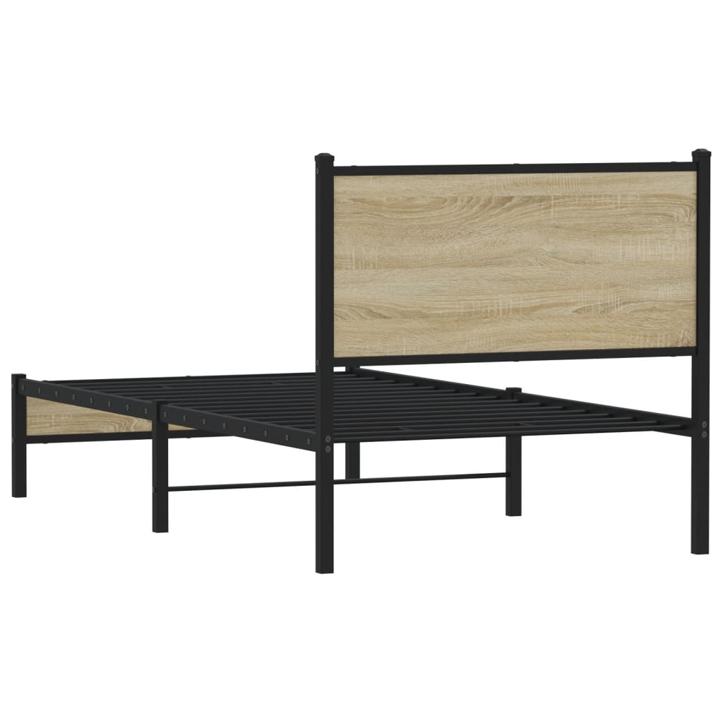 Metal Bed Frame with Headboard Sonoma Oak 90x190 cm Single