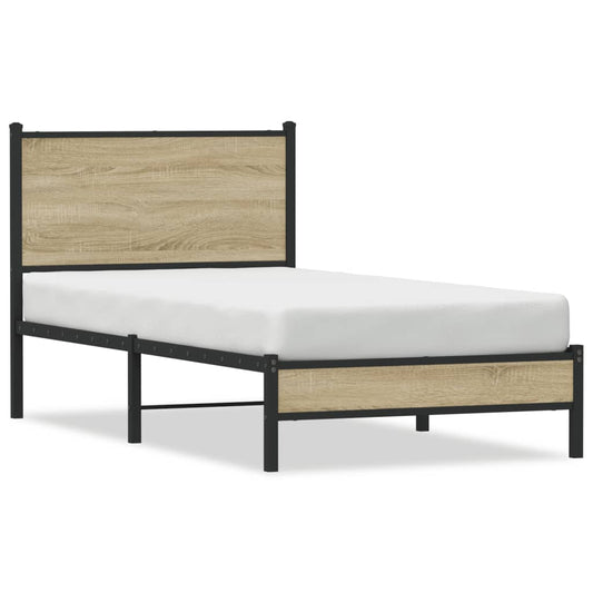 Metal Bed Frame with Headboard Sonoma Oak 90x190 cm Single