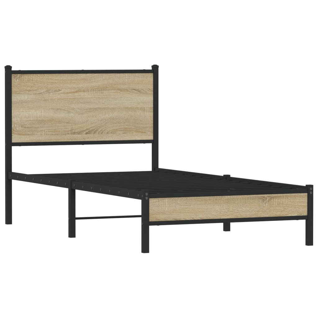 Metal Bed Frame without Mattress Sonoma Oak 90x200 cm