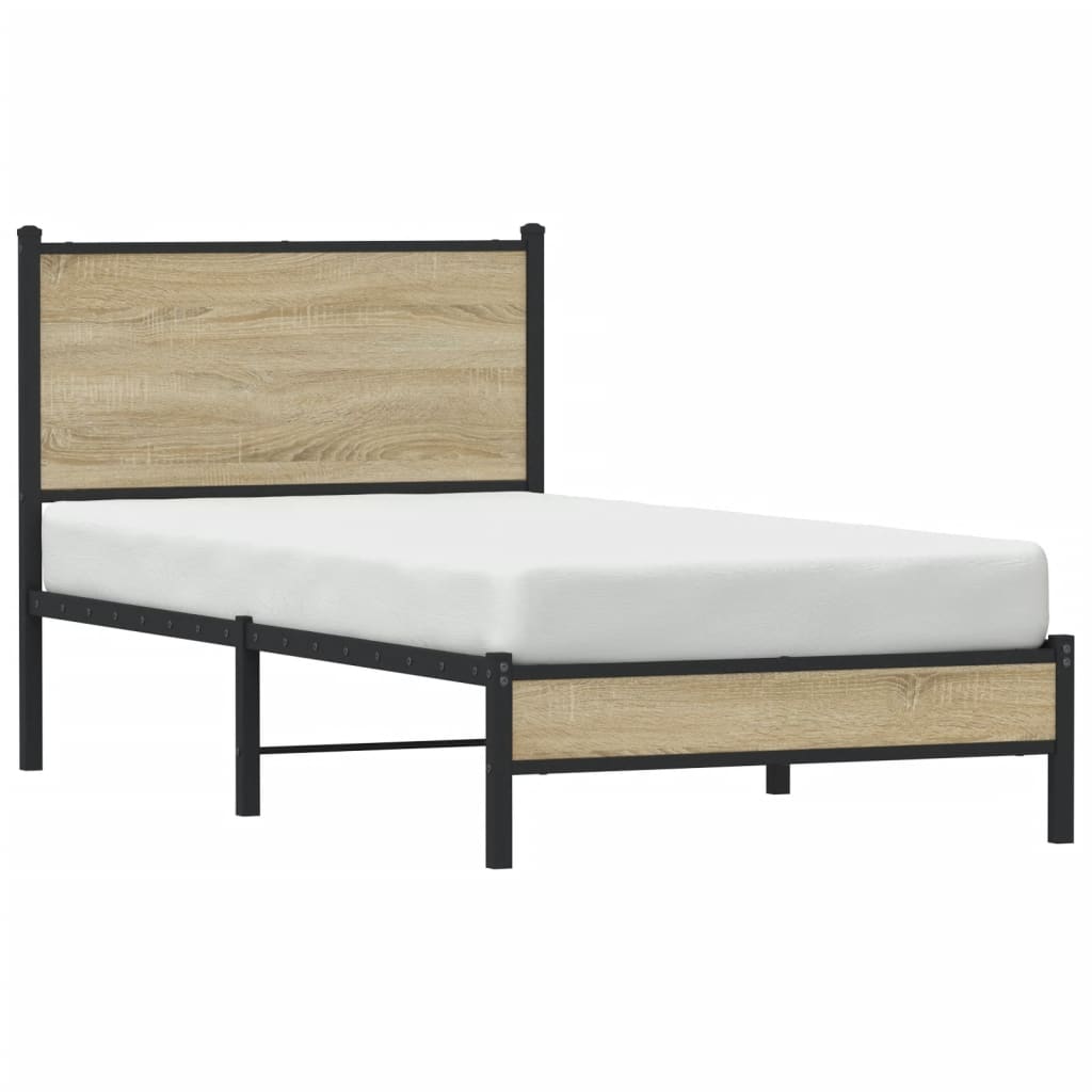 Metal Bed Frame without Mattress Sonoma Oak 90x200 cm