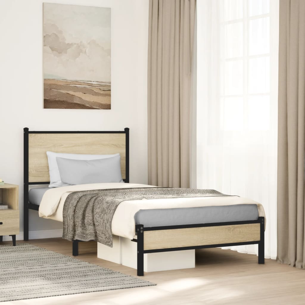 Metal Bed Frame without Mattress Sonoma Oak 90x200 cm