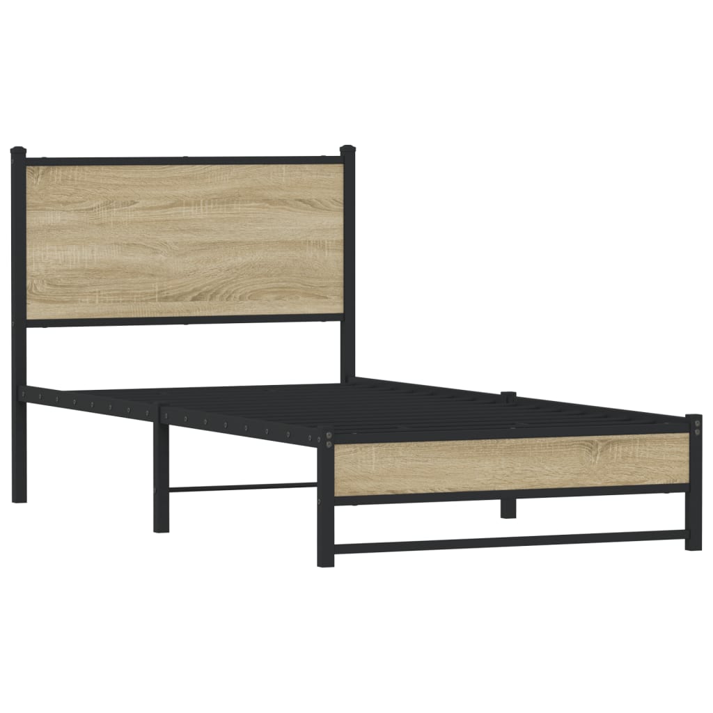 Metal Bed Frame without Mattress Sonoma Oak 90x190 cm Single