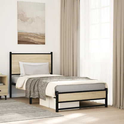 Metal Bed Frame without Mattress Sonoma Oak 90x190 cm Single