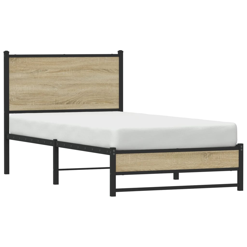 Metal Bed Frame without Mattress Sonoma Oak 90x190 cm Single