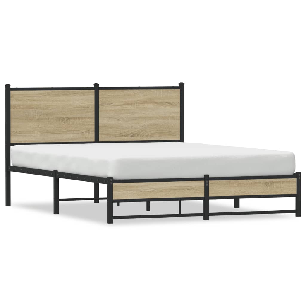 Metal Bed Frame without Mattress Sonoma Oak 140x200 cm