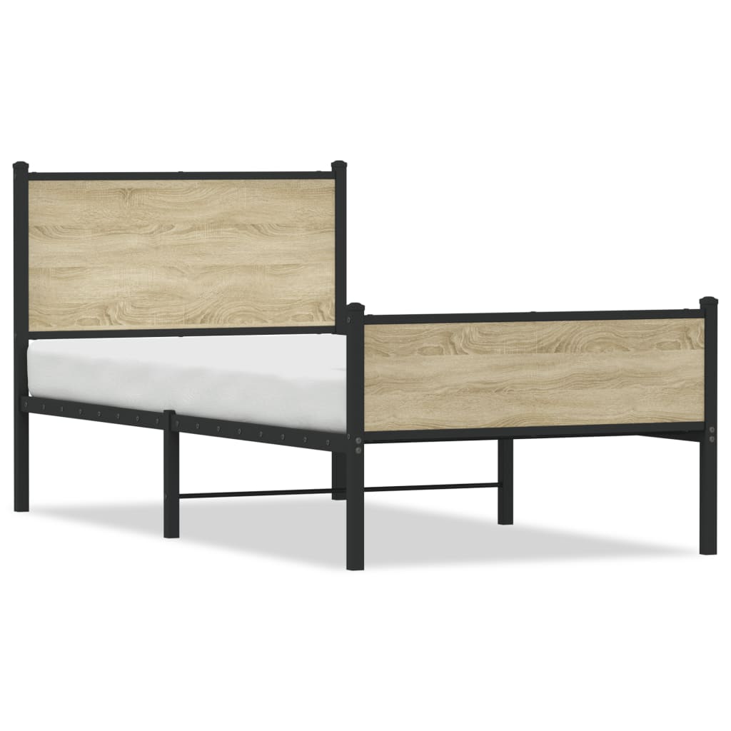 Metal Bed Frame without Mattress Sonoma Oak 90x190 cm Single